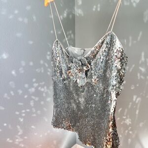 Lovers + Friends Glittering Silver Camisole